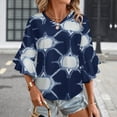 thumbnail image 3 of Navy Blue Starburst Pattern Women's V-Neck Blouse With 3/4 Ruffled Bell Sleeves Casual Top Ladies Blouses, 3 of 7