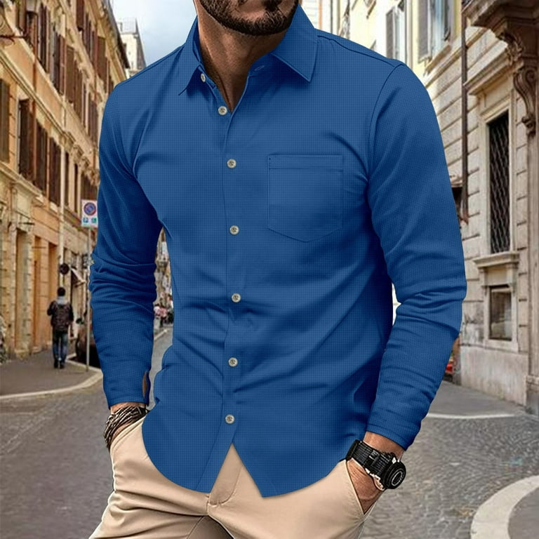 Kamemir Men's Long Sleeve Free Shirts Casual Button Down Shirts Untucked Dress Shirt(Blue,XL), Beige