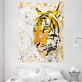 thumbnail image 1 of Animal Decor Tapestry, Wildlife Theme Vector Illustration of a Tiger Portrait Grunge Style Illustration, Wall Hanging for Bedroom Living Room Dorm Decor, 60W X 80L Inches, Orange, by Ambesonne, 1 of 2