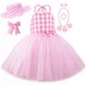 thumbnail image 3 of Disfraz de película Barbi para niñas, vestido de tul con tutú de princesa a cuadros rosa para niñas pequeñas, ropa de fiesta de cumpleaños y Halloween, 3 of 5