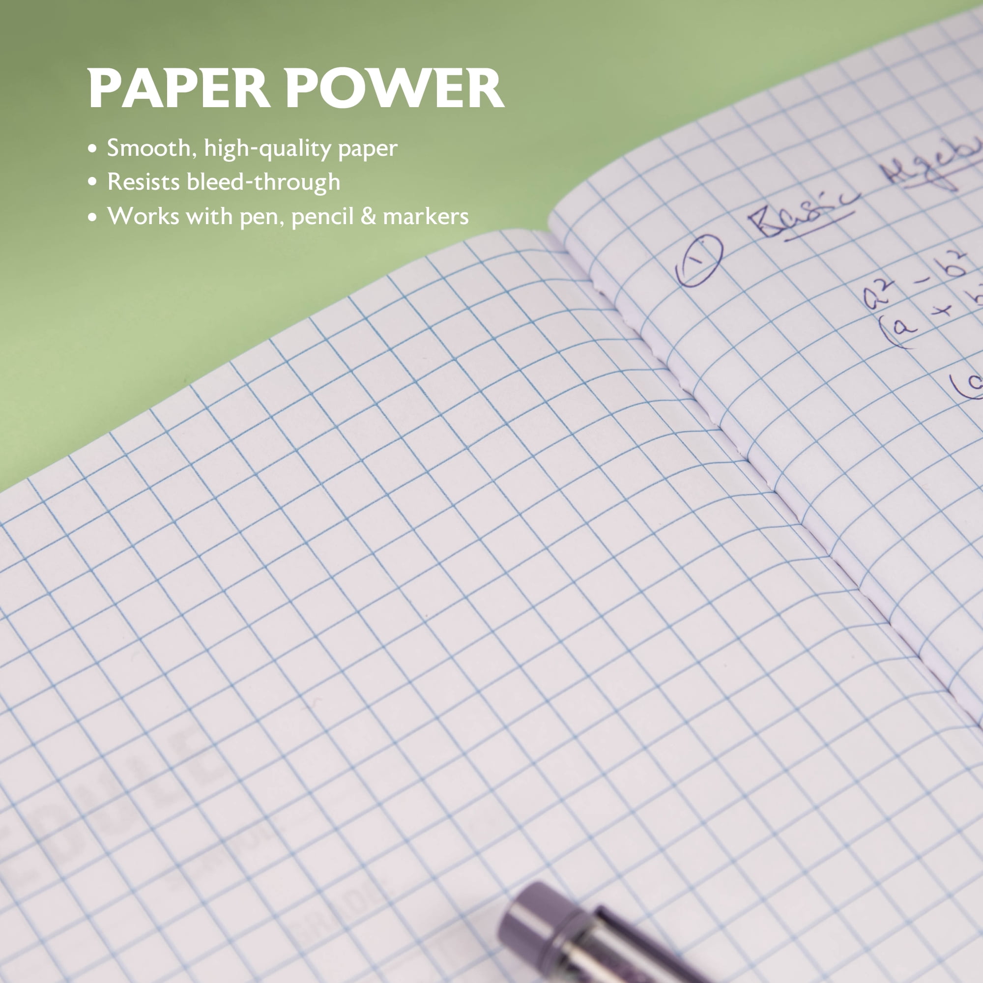 BAZIC Products Quad Ruled Composition Notebook, Quad Rule 4 Squares per Inch, 9.75 x 9.75 Inches, 4x4 Graph Ruled Paper Notebooks, 100 Sheets, Assorted Color Cover, 48 Pack