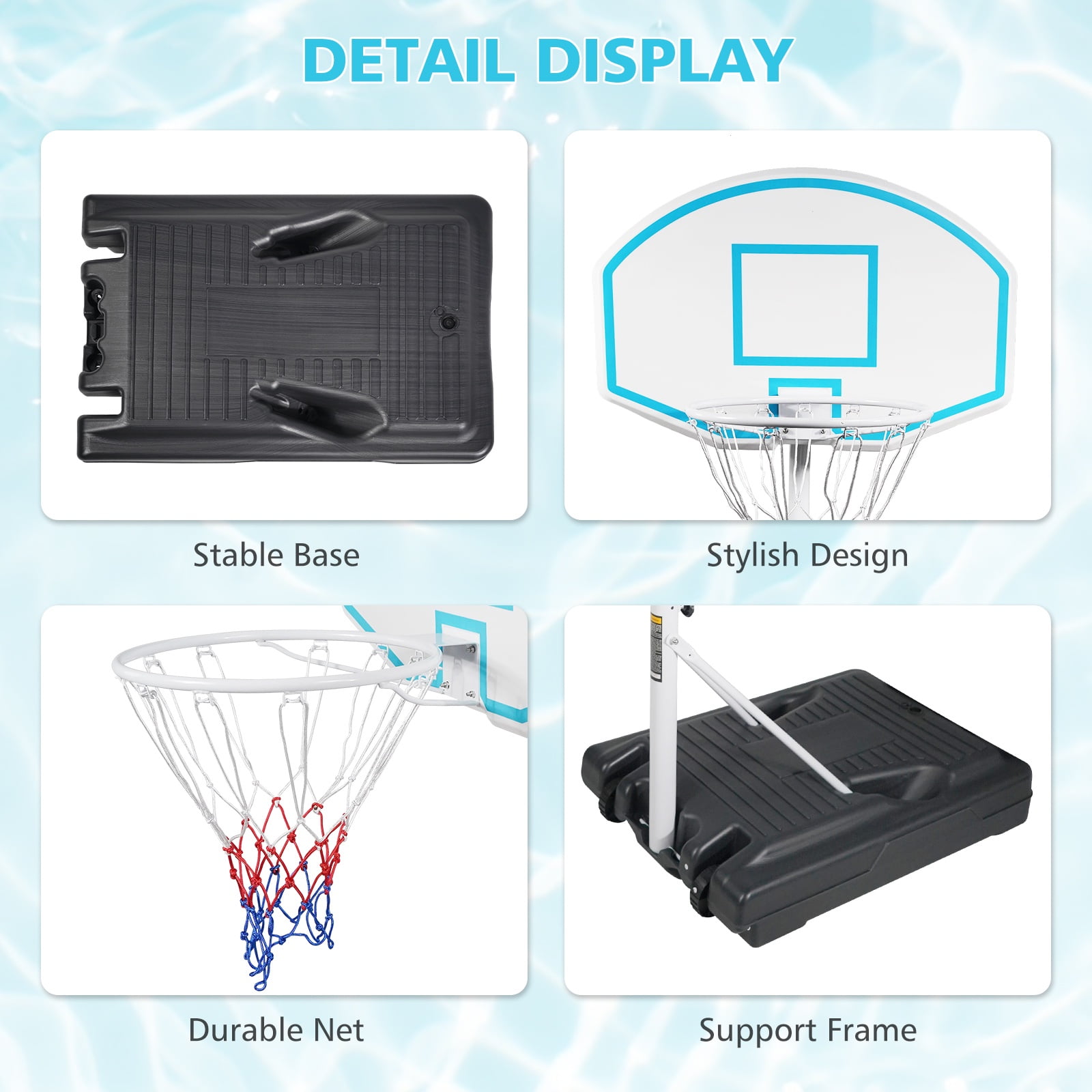 Pool Basketball Stand, Portable Basketball Goal for Pool with Wheels, Kids Junior Adults Basketball Stand Water Game, Poolside Mini Hoop Adjustable Height 2.9-3.9ft, Max 7# Ball, Black