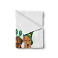 thumbnail image 2 of Clover Soft Flannel Fleece Throw Blanket, Dog Lover Themed Photo with Puppies with Irish Hats, Cozy Plush for Indoor and Outdoor Use, 70" x 90", Caramel Jade Green, by Ambesonne, 2 of 5