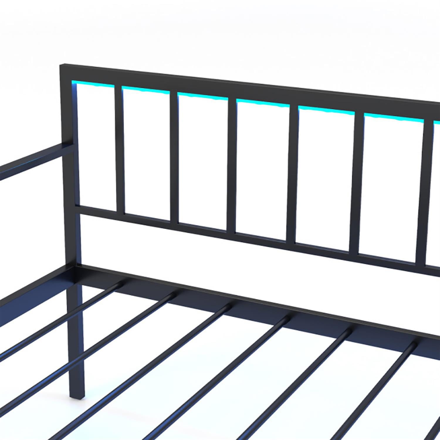 Demi Bonn Twin Daybed with Charging Station and LED Lights, Modern Bed Frame for Teens, Black