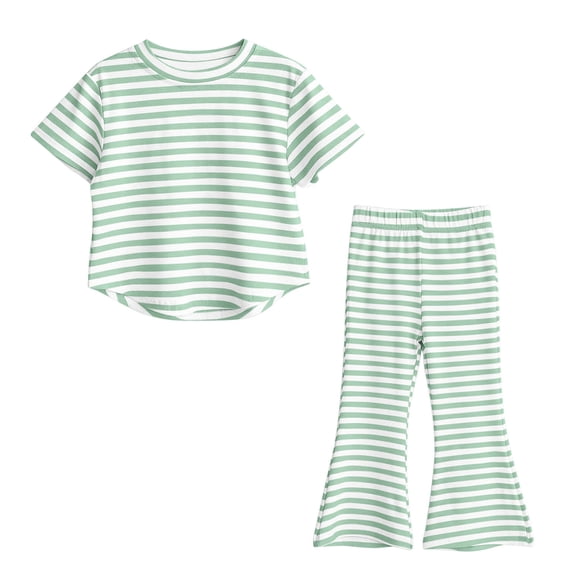 Riecok Girls Summer Outfits 2 Piece Lounge Sets Short Sleeve Tops and Pant Breathable Casual Matching Clothing Green 6T