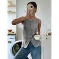 thumbnail image 3 of Womens Button Down Tank Top Summer Sleeveless Square Neck Going Out Tops Casual Cropped Vest Black XL, 3 of 5