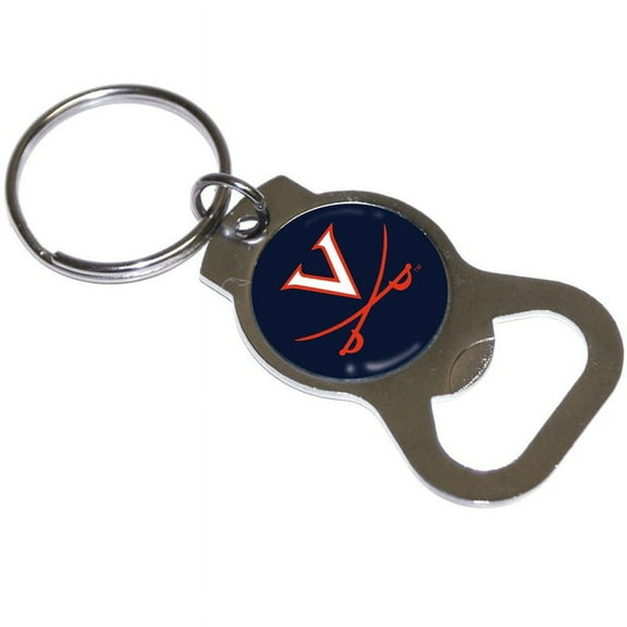 University of Virginia Cavaliers Premium Solid Metal Bottle Opener Keychain, Silver Key Ring, Team Logo