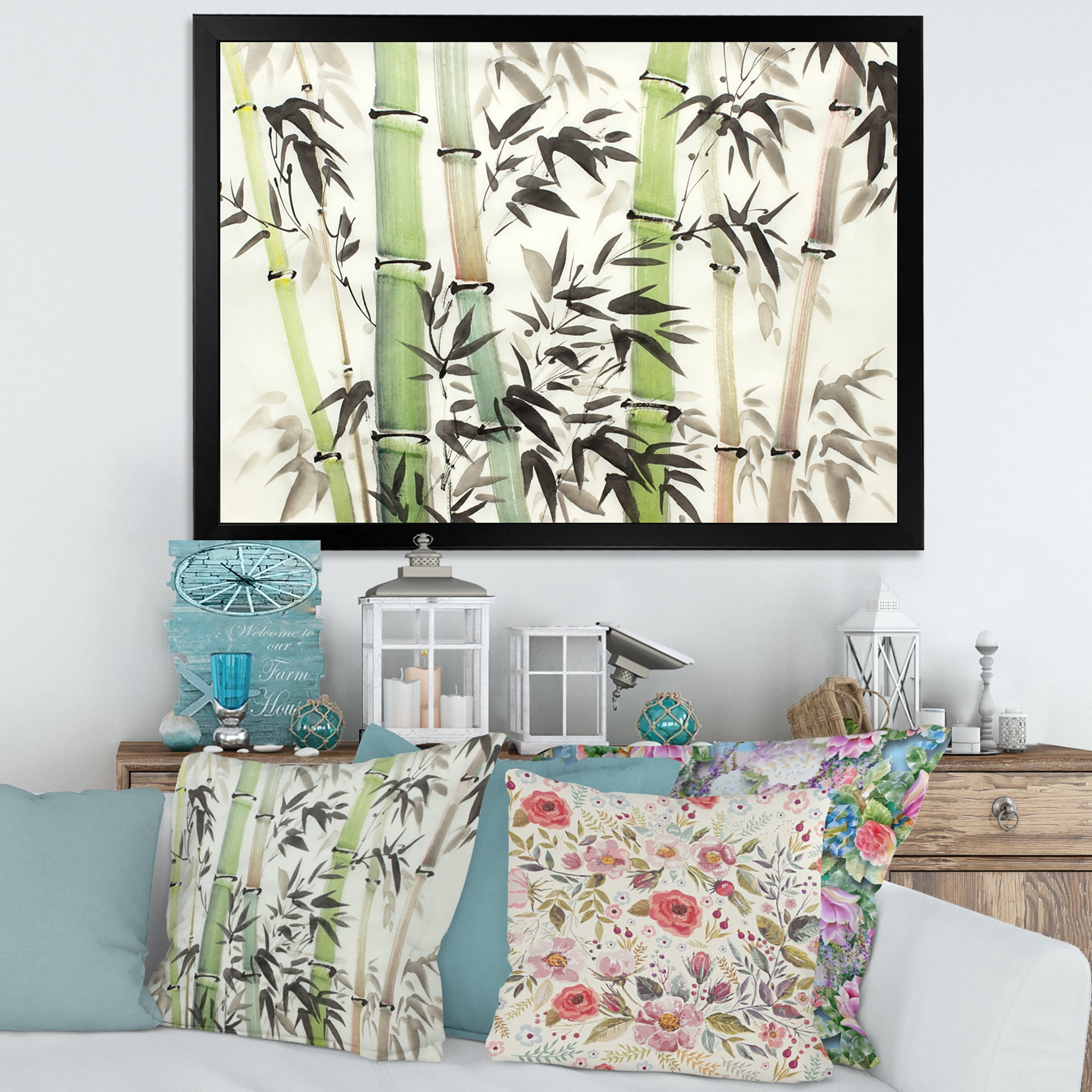 Designart 'The Forest of Bamboo Branches II' Lake House Framed Art Print
