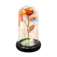 thumbnail image 2 of Gold Foil Rose in Glass Dome with LED Lights - Elegant Gift for Valentine's Day, Birthdays, and Anniversaries, Luxurious Home Decor red, 2 of 6