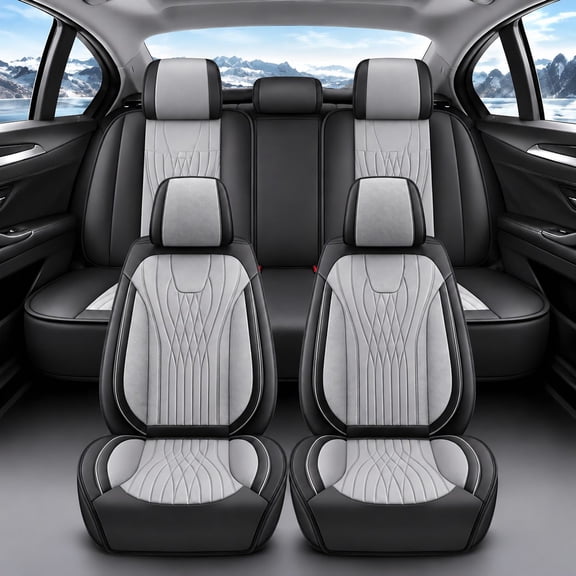 Car Seat Covers for 5 Seats PU Leather Super Breathable Full Set Seat Cover For Chevrolet Trax 2024-2026, All Season Car Seat Cushion with Storage Bags,Gray & Black