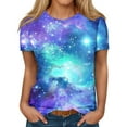 thumbnail image 6 of Otvok Womens Light Blue Tops Round Neck Star Printed Casual Short Sleeve Tops, 6 of 6