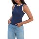 thumbnail image 4 of Camisetas casuales sin mangas de verano para mujer ATHLECHIC, con cuello redondo y bloques de color, talla XL, azul oscuro y blanco, 4 of 5