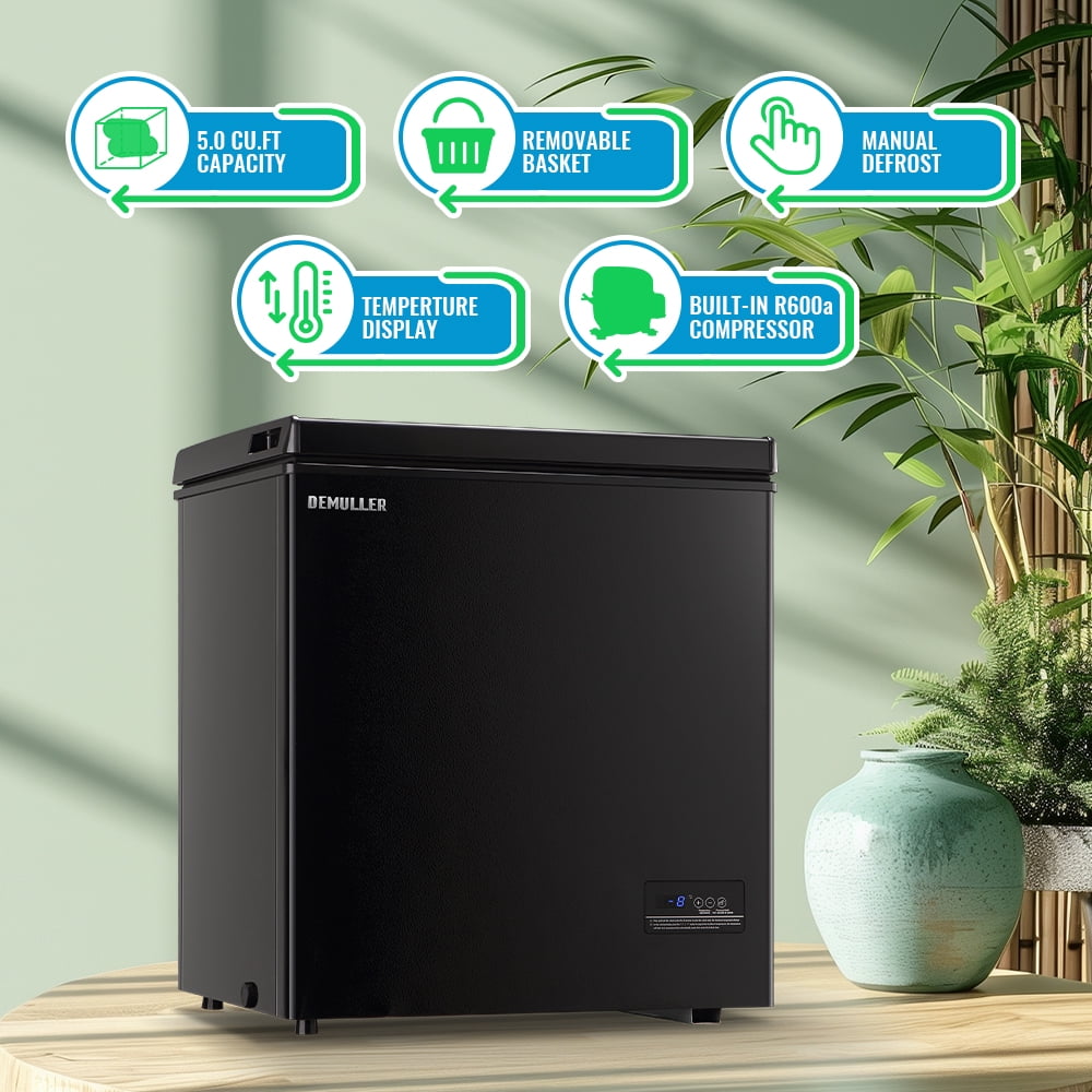 DEMULLER Chest Freezer Deep Freezer Mini Freezers with 2 Baskets Top Open Door New Black