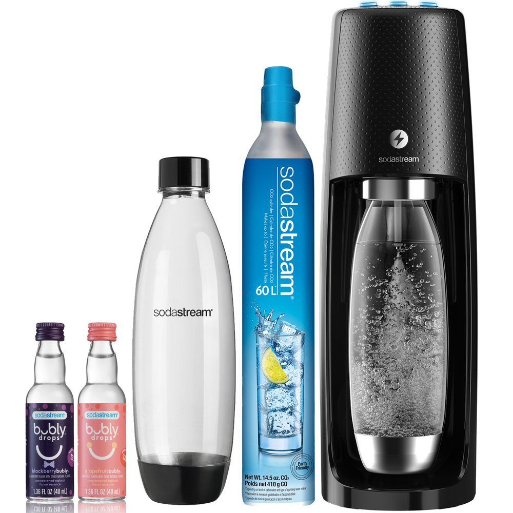 SodaStream One Touch Sparkling Water Maker (Black) Bundle with CO2, 2