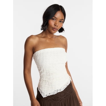 No Boundaries Asymmetrical Lace Tube Top, Women's XXS-XXL