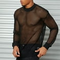 thumbnail image 3 of Bibifish Mens T-Shirts See Through Mesh Breathable Material Tee Tops Long Sleeve Drop Shoulder Fitness Tees, 3 of 5
