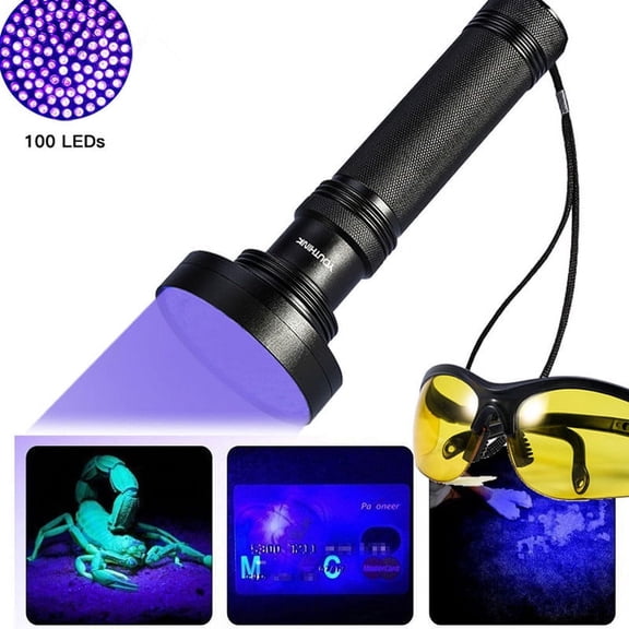 100 LED UV Black Light Flashlight Handheld Pet Dog Cat Water Stain Detector Torch Light