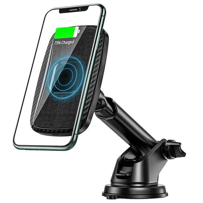 Universal Magnetic Wireless Car Cell Phone Holder Mount, Qi Fast Wireless Charging Long Arm Vent Dashboard Windshield