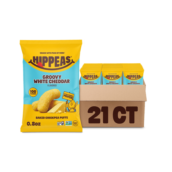 HIPPEAS Chickpea Puffs, Vegan White Cheddar, 0.8 oz Bags, 21 Ct