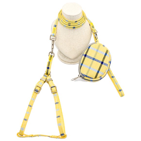 Pet Harness Leash Set Plaid Escape Proof Puppy Walking Leash Dog Leash with Bag