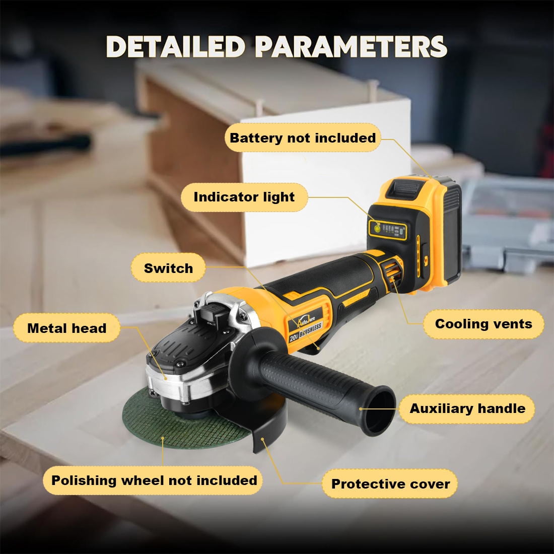 20V Brushless Cordless Angle Grinder, 4-1/2" Grinder Fit for Dewalt 20V MAX Battery (Battery Not Included), with 4 Variable Speeds for Cutting, Grinding, Polishing
