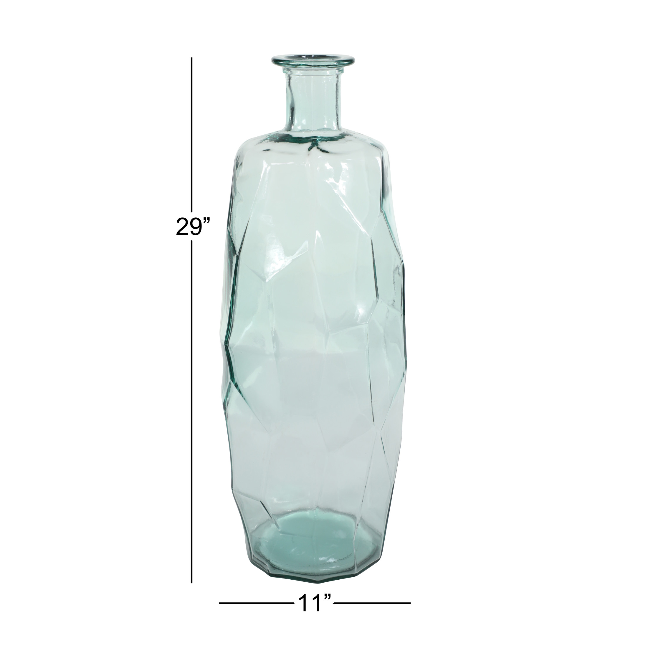 DecMode 29" Handmade Tall Spanish Bottle Neck Faceted Teal Recycled Glass Vase