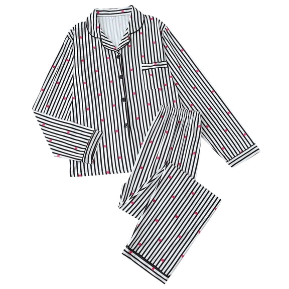 Pajama Set Women Trendy Long Sleeve Long Pants Loungewear Womens Pjs,Black,L