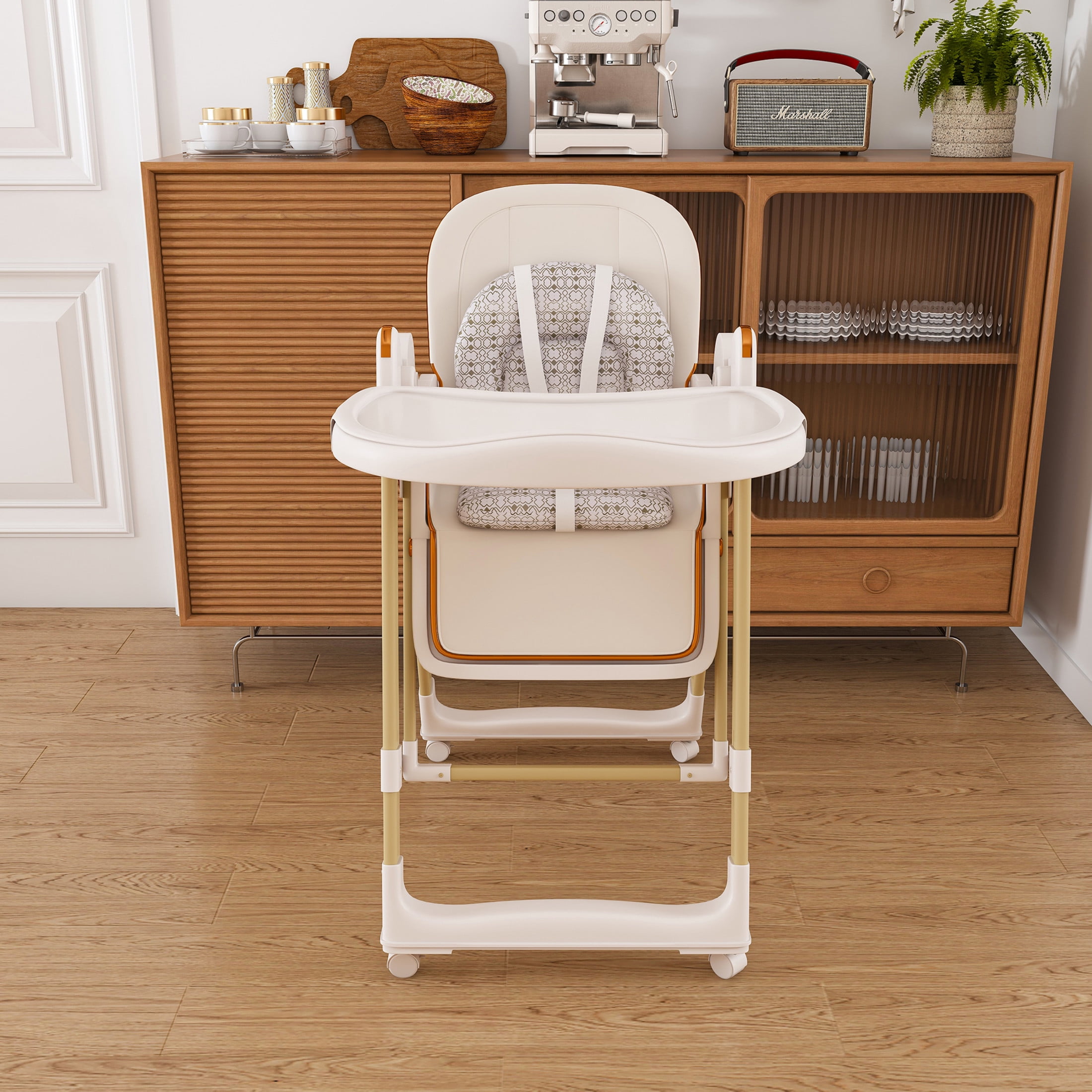 Noble House Convertible Baby High Chair with Rocker, Adjustable Tray and 5-Point Harness, White
