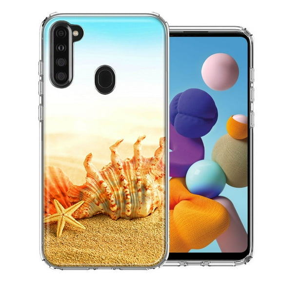 MUNDAZE For Samsung A21 Beach Shell Design Double Layer Phone Case Cover
