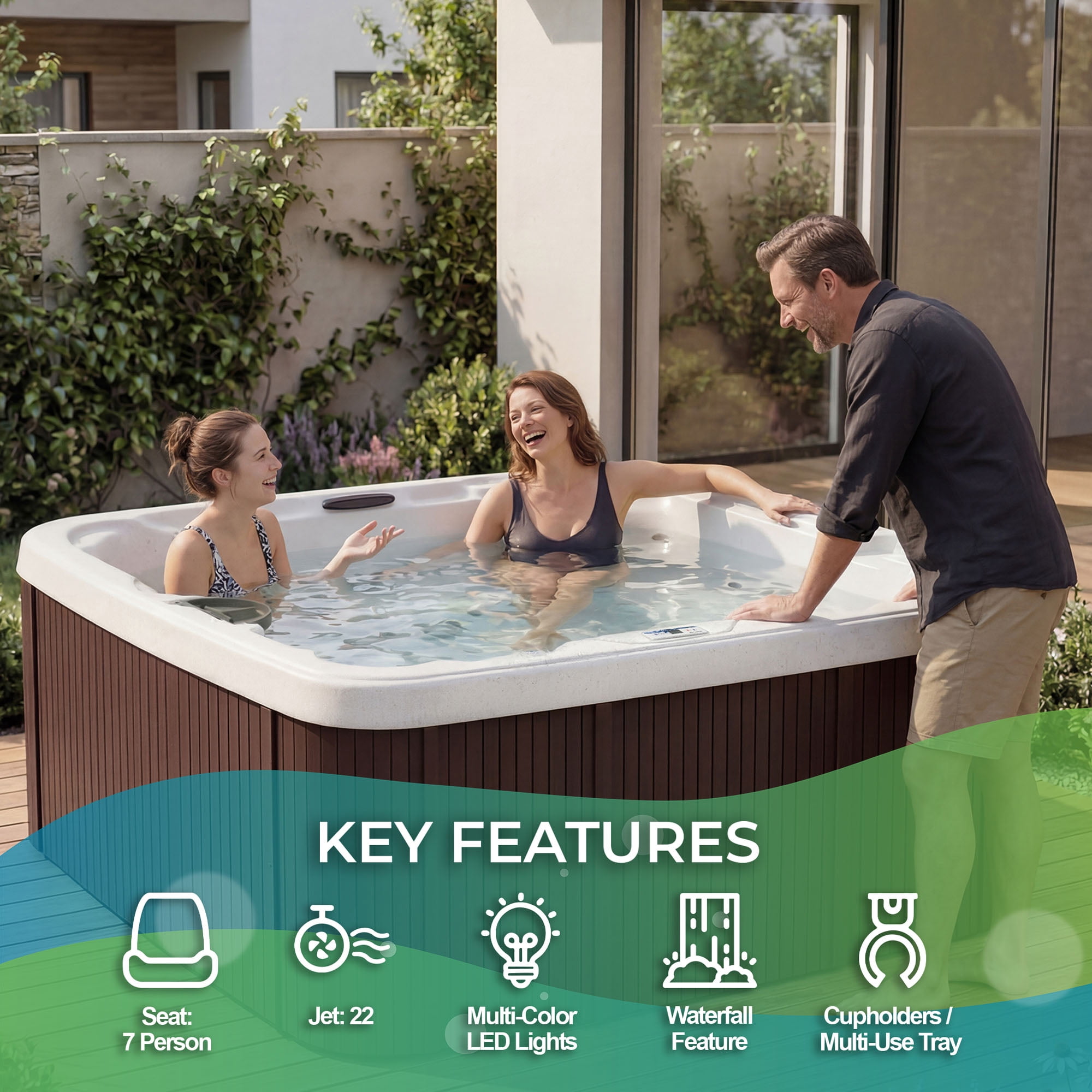 Lifesmart LS450DX Accessory Bundle - 7 Person, 22-Jet, Plug & Play Spa, Sea Salt/ Espresso Brown with a cover lifter and spa steps included!