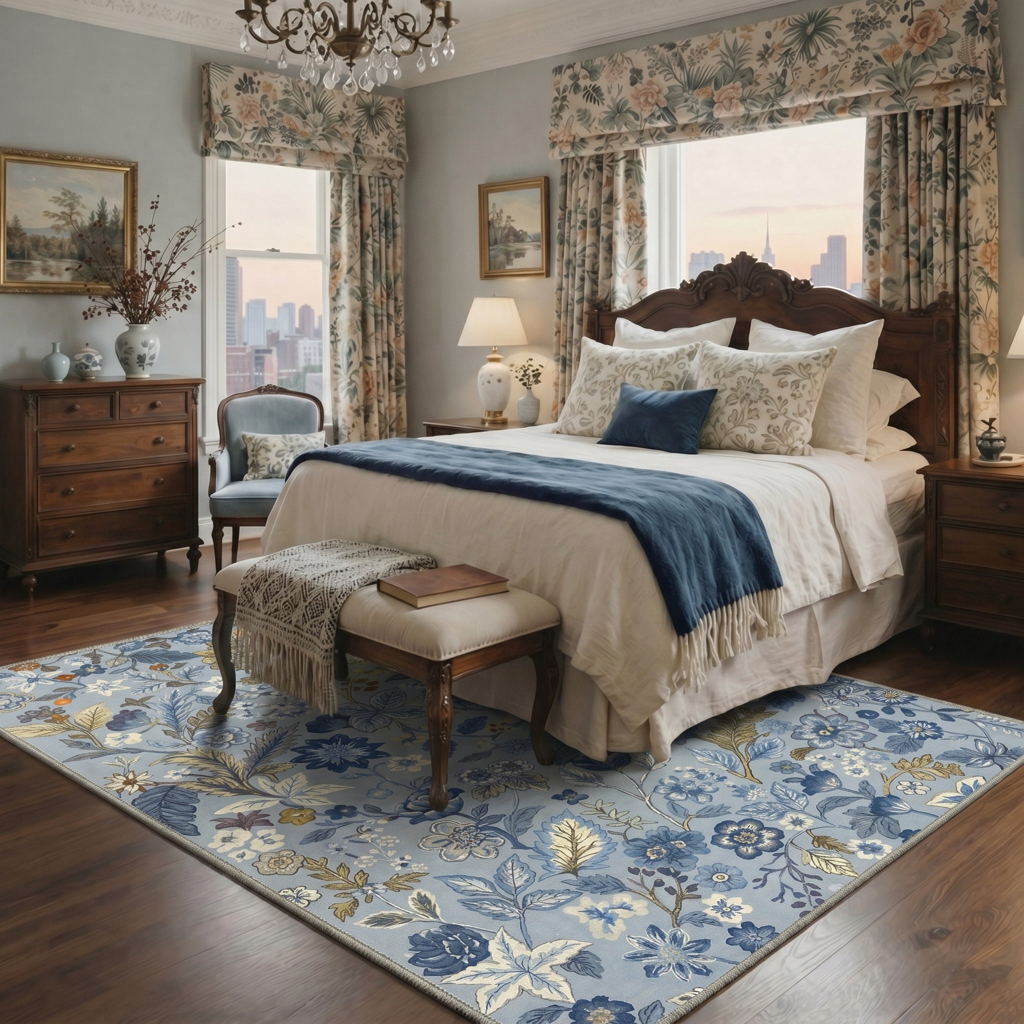 KUETH 8X10 Vintage Floral Area Rugs Machine Washable Rugs for Living Room, Non Slip Flat Pile Rug with Rubber Backing, Boho Rug for Entryway Bedroom Dining Room Home Office