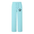 thumbnail image 4 of WIZUTIZ Casual Pants for Women Plain Casual Loose Wide Leg Slacks Pants Stretch Elastic High Rise Full Length Pants Star Print Drawstring with Pockets Sweatpants for Lady Hiking Travel Blue, 4 of 4