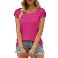 thumbnail image 4 of Women Plus Size T-Shirt Blouse Sawvnm Fashion Woman Causal Square Neck Solid Color Blouse Puff Short Sleeve T-Shirt Summer Tops for Women Hot Pink XXL, 4 of 8