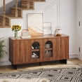thumbnail image 6 of Bestier Mid-Century Modern TV Stand for 65 inch TVs,TV Console Table with Glass Doors,TV Stand with Storage for Living Room,Walnut, 6 of 8
