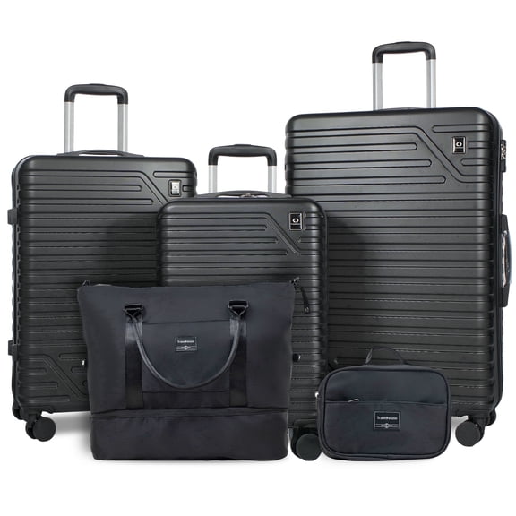 Travelhouse 5-Piece Hardside Luggage Set Spinner Lightweight Suitcase with TSA Lock & Duffel Bag,Black