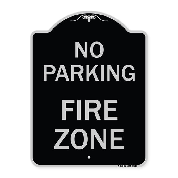 SignMission Designer Series Sign - No Parking Fire Zone | Black & Silver 18" x 24" Heavy-Gauge Aluminum Architectural Sign | Protect Your Business & Municipality | Made in the USA