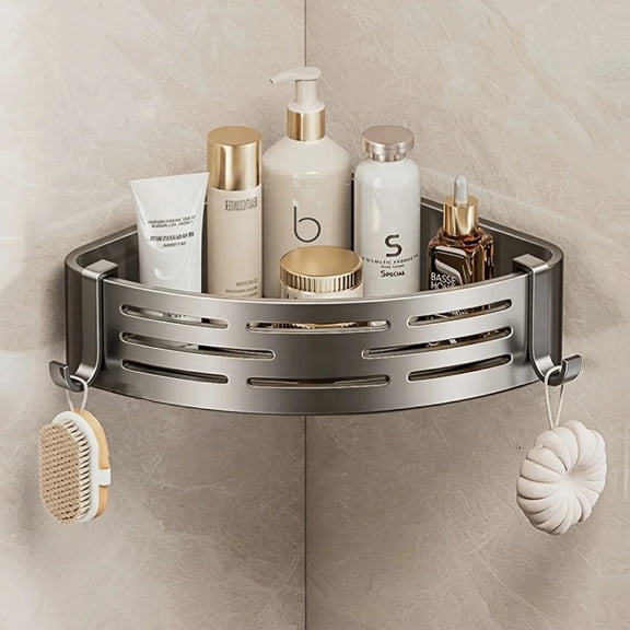 Space Corner Shower Shelf No-Drill Wall-Mounted Bathroom Organizer Triangular Design for Shampoo Conditioner and Soap Storag