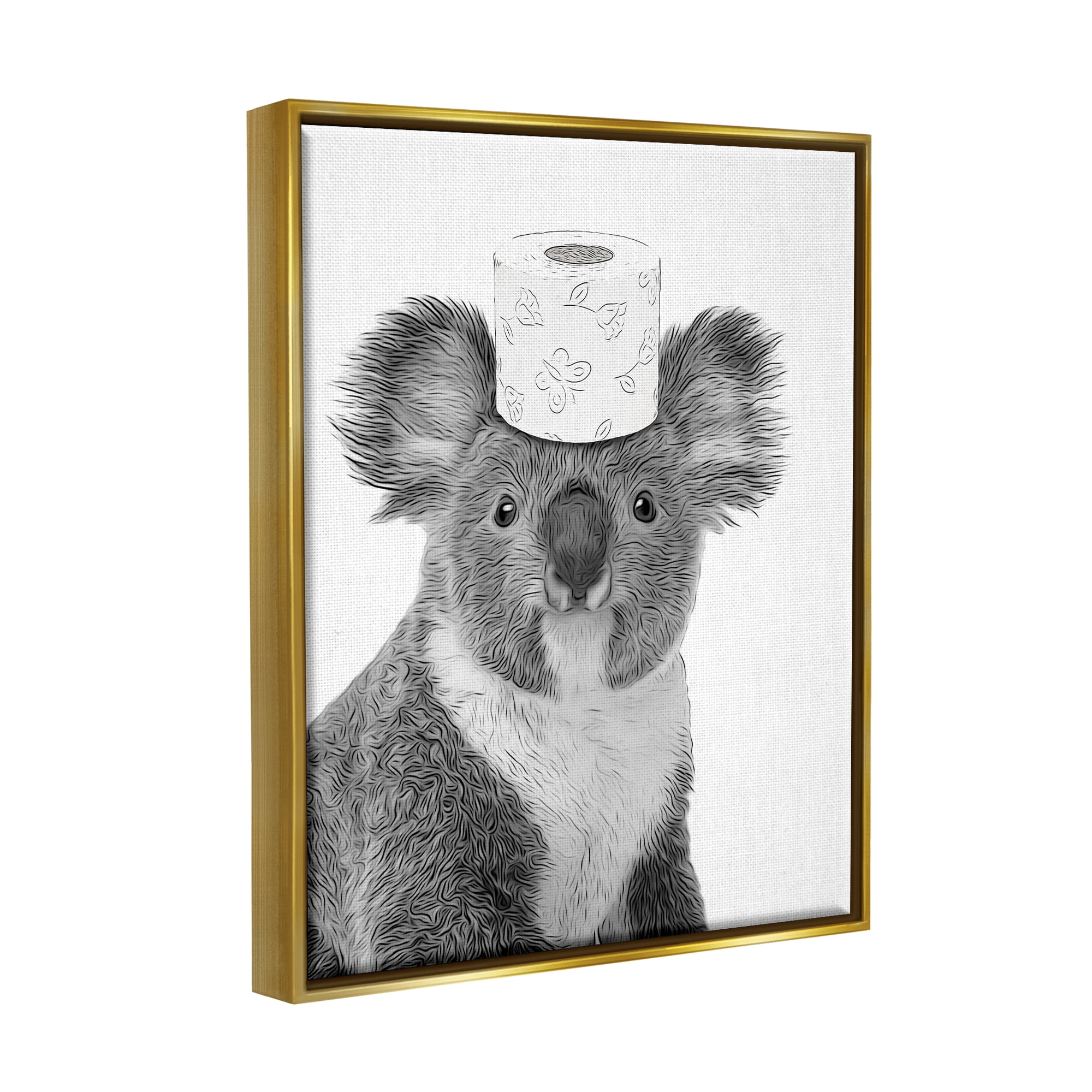 Stupell Industries Koala & Toilet Paper Bathroom Animals & Insects Painting Gold Floater Framed Art Print Wall Art