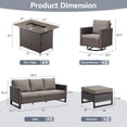 thumbnail image 4 of OPOHORO 6-Piece Outdoor Furniture Set with Fire Pit Table - All-Weather Patio Firepit Set with Patio Couch Swivel Chair and Ottoman, Gray Cushion, 4 of 14