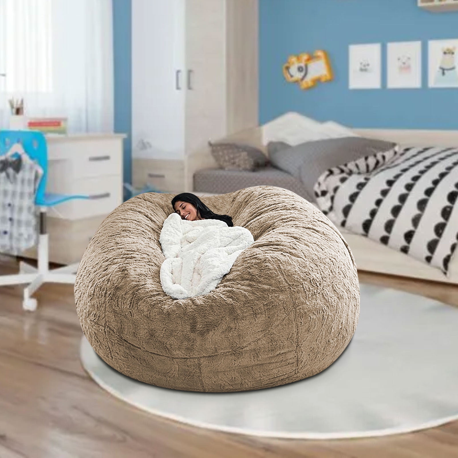 Bean Bag Chairs Cover, Large Circular Soft Fluffy Comfortable Velvet Sofa Cover for Living Room Bedroom Office Home Decoration, 35x71 Inches ( No Filler)