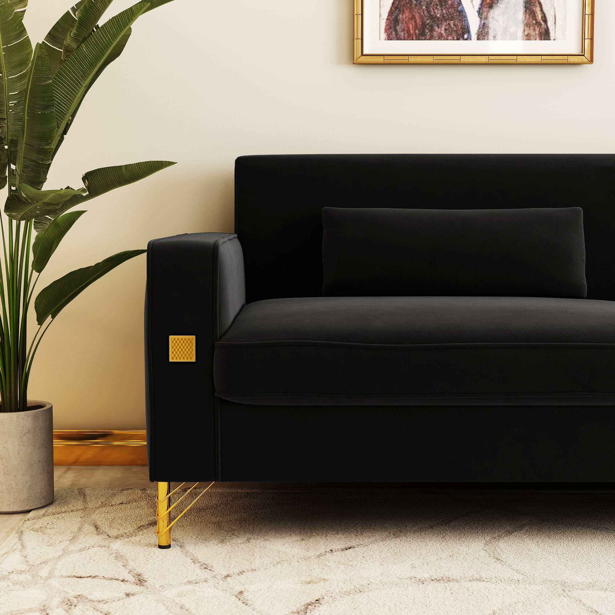 YYAo Convertible Sectional Sofa Couch, Modern Velvet Futon with Reversible Chaise for Living Room, Apartment and Small Space, Black YYAo Convertible Sectional Sofa Couch, Modern Velvet Futon with Reversible Chaise for Living Room, Apartment and Small Space, Black