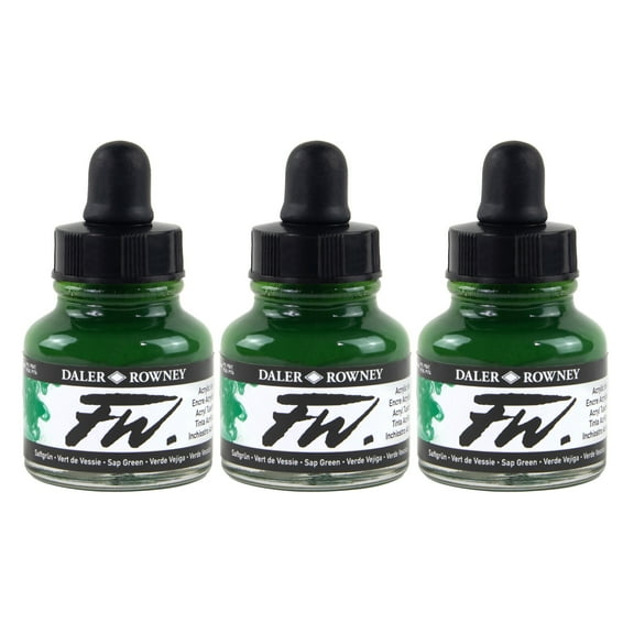 Daler-Rowney FW Acrylic Ink, Sap Green, 29.5ml, 3 Pack
