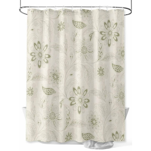 Shower Curtain Sage Green Paisley Pattern Bathroom Curtains with Hooks, Waterproof Fabric Boho Tribal Vintage Flowers Bath Shower Curtains Set for Bathroom Bathtubs Decor 36x72 Inch