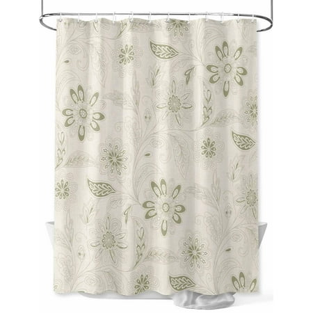 Shower Curtain Sage Green Paisley Pattern Bathroom Curtains with Hooks, Waterproof Fabric Boho Tribal Vintage Flowers Bath Shower Curtains Set for Bathroom Bathtubs Decor 36x72 Inch