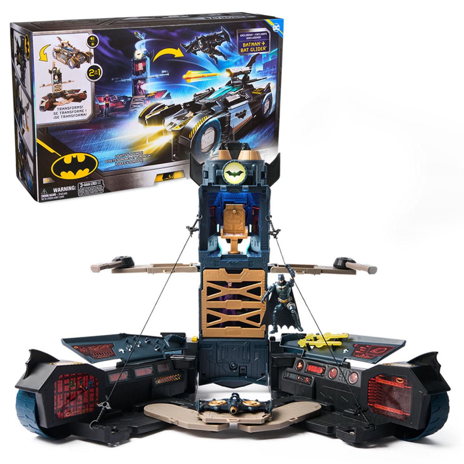 Batman, Ultimate Transforming Batmobile Playset, 2-in-1 Batman Playset with Exclusive Batman Figure and Glider, Lights and Sounds, Kids Toys for Boys and Girls 4+, Batmobile Playset