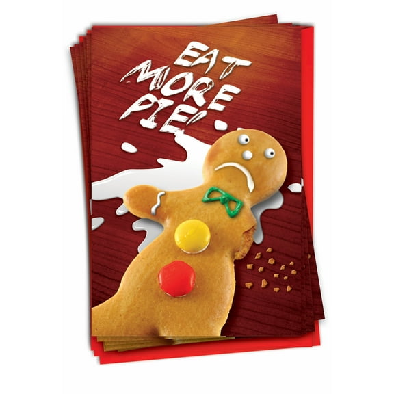 12 Funny Merry Christmas Cards Pack (1 Design, 12 Cards) - Eat More Pie Christmas B1353