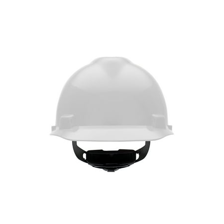 MSA 477482 V-Gard Cap Style Safety Hard Hat With Fas-Trac III Ratchet Suspension | Polyethylene Shell, Superior Impact Protection, Self Adjusting Crown Straps - Large Size in White