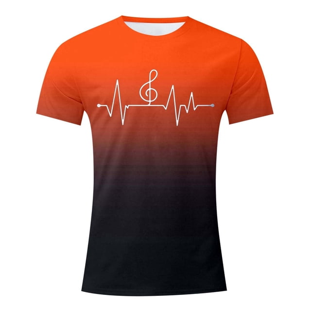 LUOGENLI T-shirts pour Homme pour Hommes T-Shirt à Imprimé Numérique Col Rond Manches Courtes T-Shirt T-shirts pour Hommes T-shirts Graphiques Pâques T-shirts pour Hommes T-shirts Graphiques Saint-Valentin Orange XXXXXXL