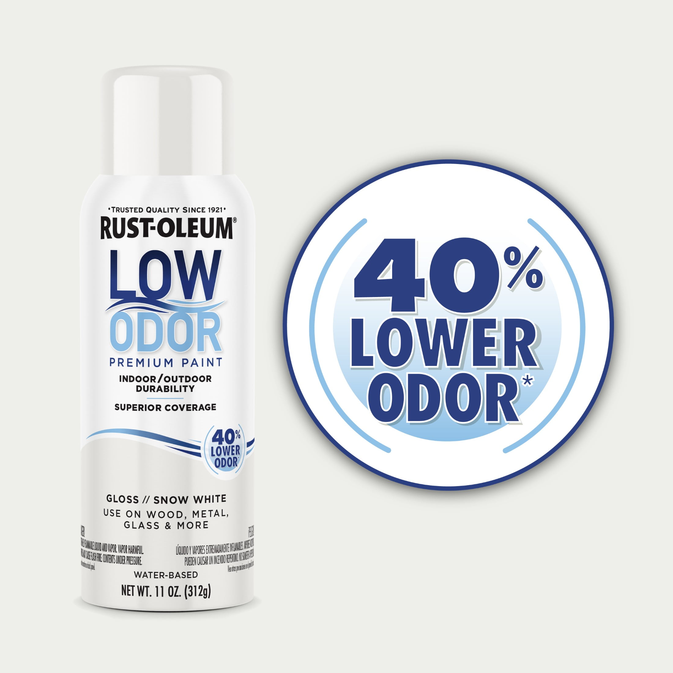 (6 pack) Snow White, Rust-Oleum Low Odor Premium Gloss Spray Paint-388274, 11 oz