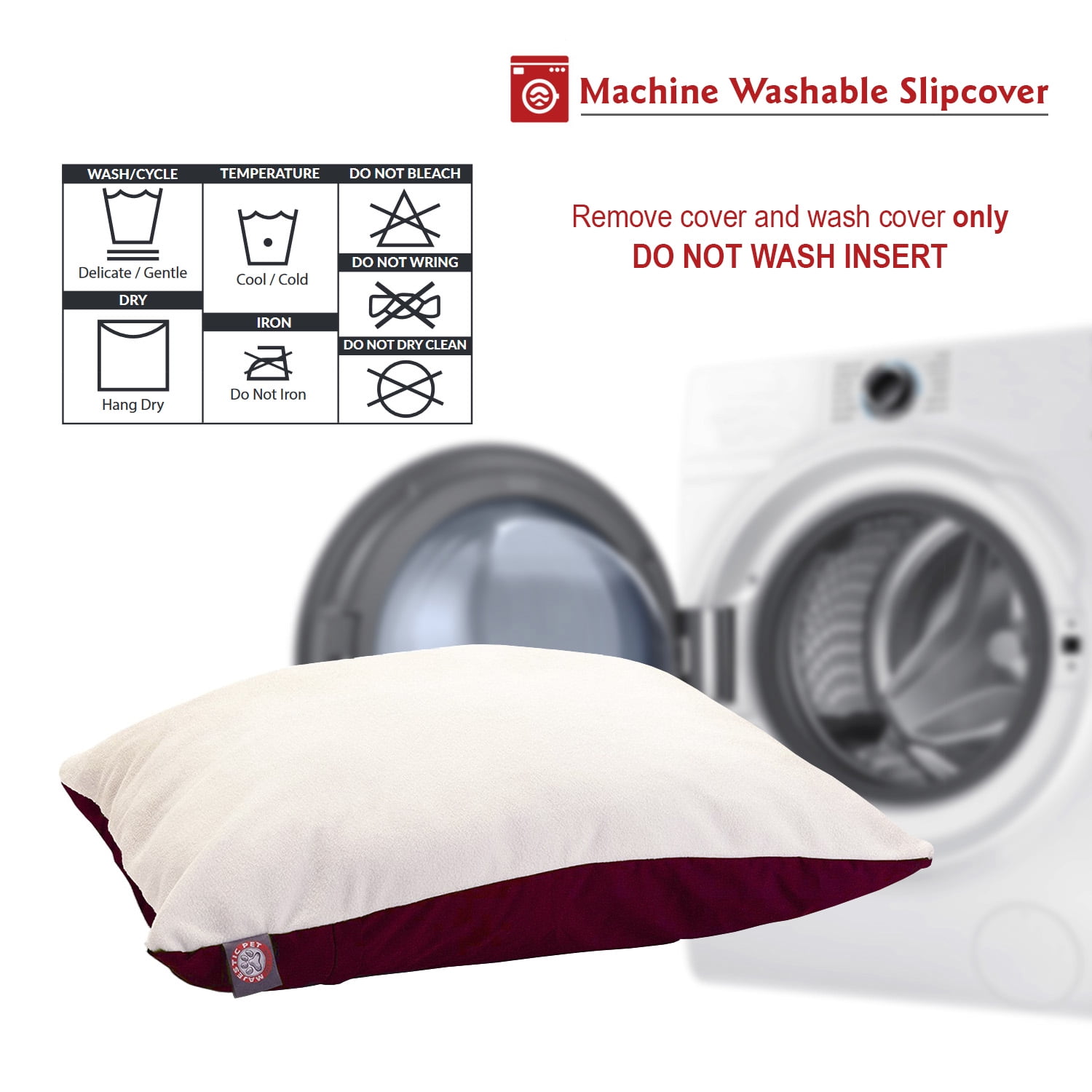 Majestic Pet Solid Color Rectangular Pillow Dog Bed Machine Washable Burgundy Medium 30" x 40" x 8"